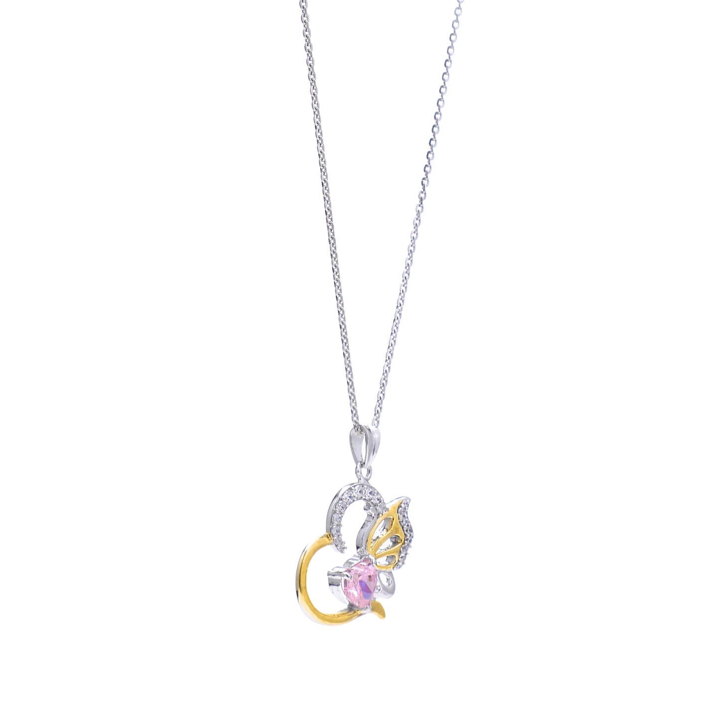 Pink Glow Butterfly Charm 925 Sterling Silver Pendant