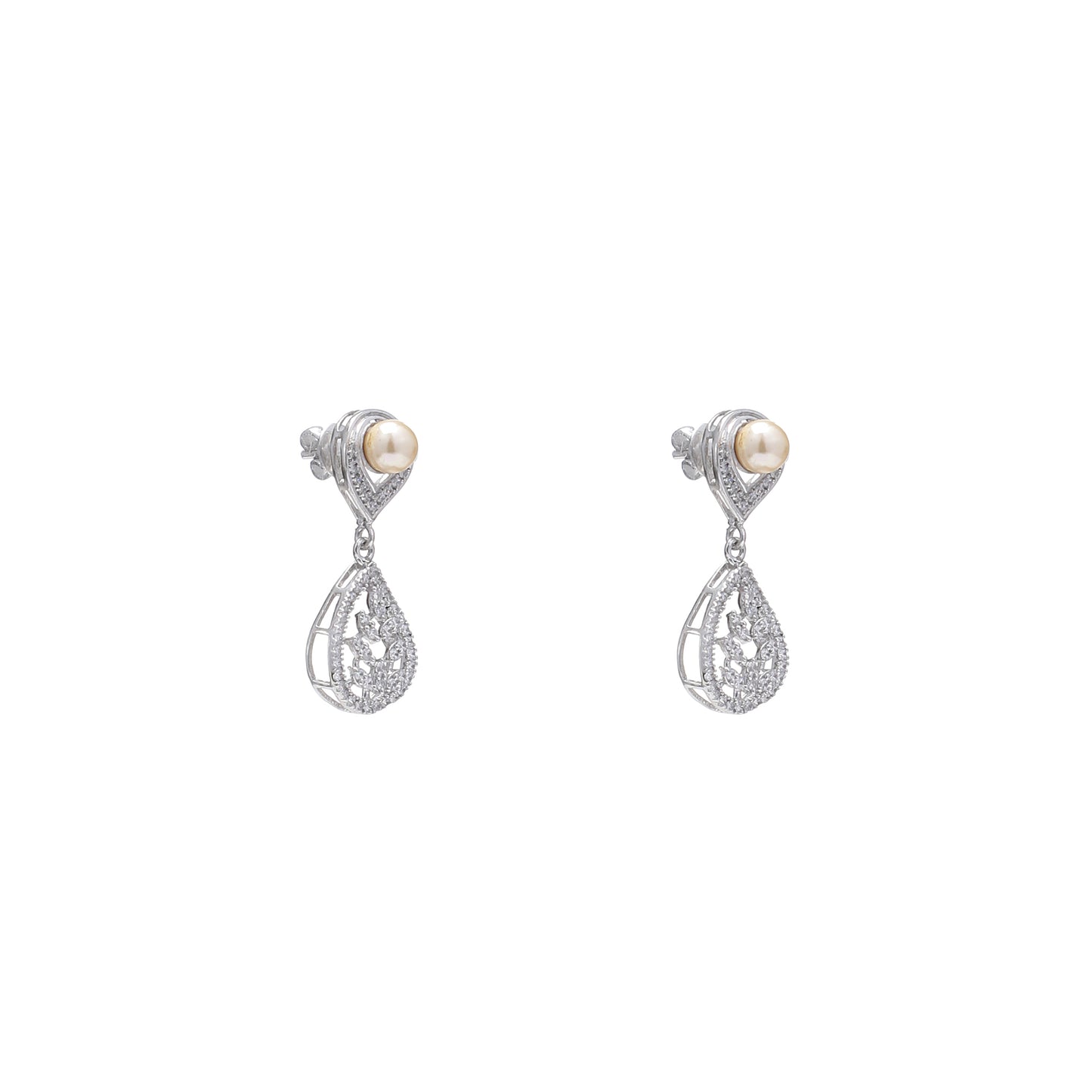 Leafy Pearl Teardrop 925 Sterling Silver Earrings
