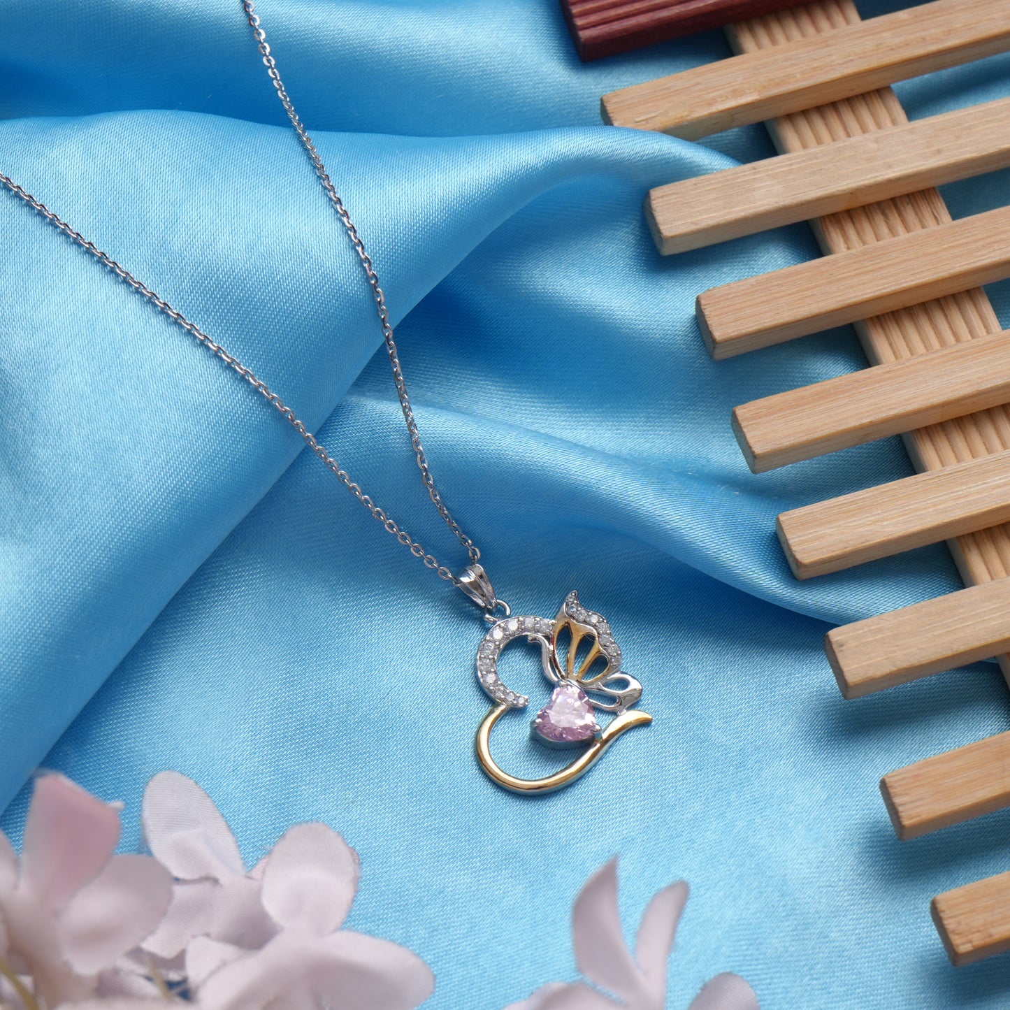 Pink Glow Butterfly Charm 925 Sterling Silver Pendant