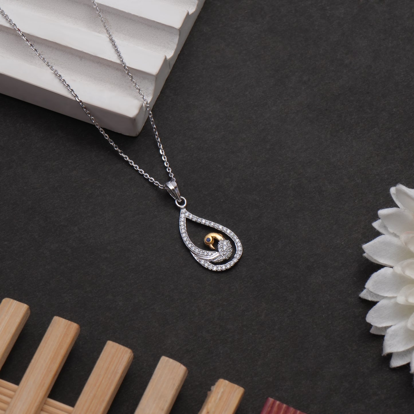 Crystal Tail Peacock 925 Sterling Silver Pendant