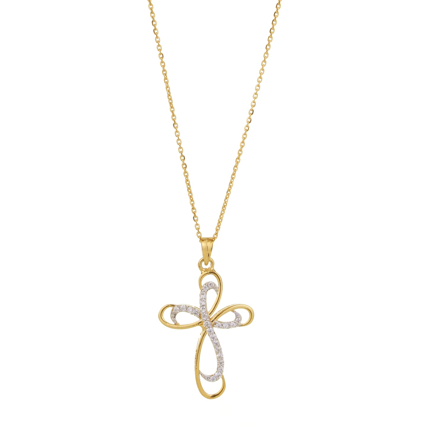 Golden Serenity Cross 925 Sterling Silver Pendant Set