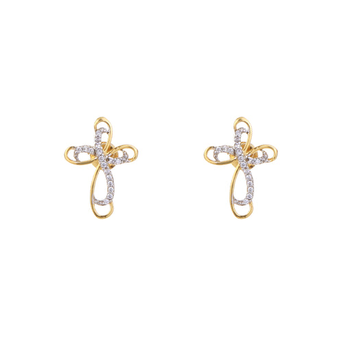Golden Serenity Cross 925 Sterling Silver Earrings