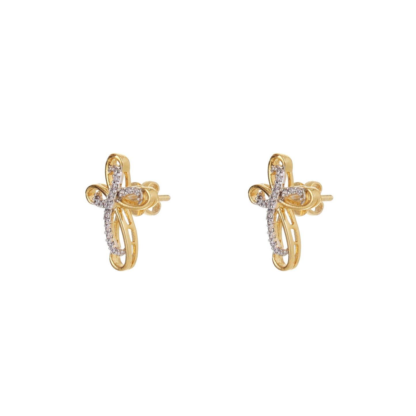 Golden Serenity Cross 925 Sterling Silver Earrings