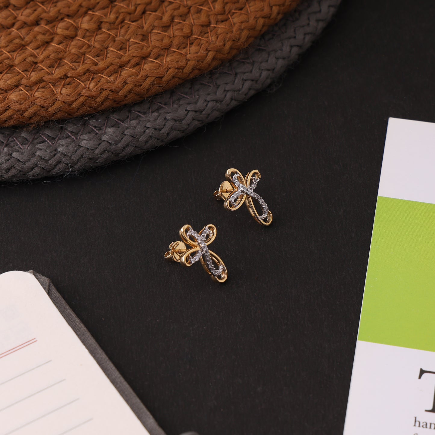 Golden Serenity Cross 925 Sterling Silver Earrings