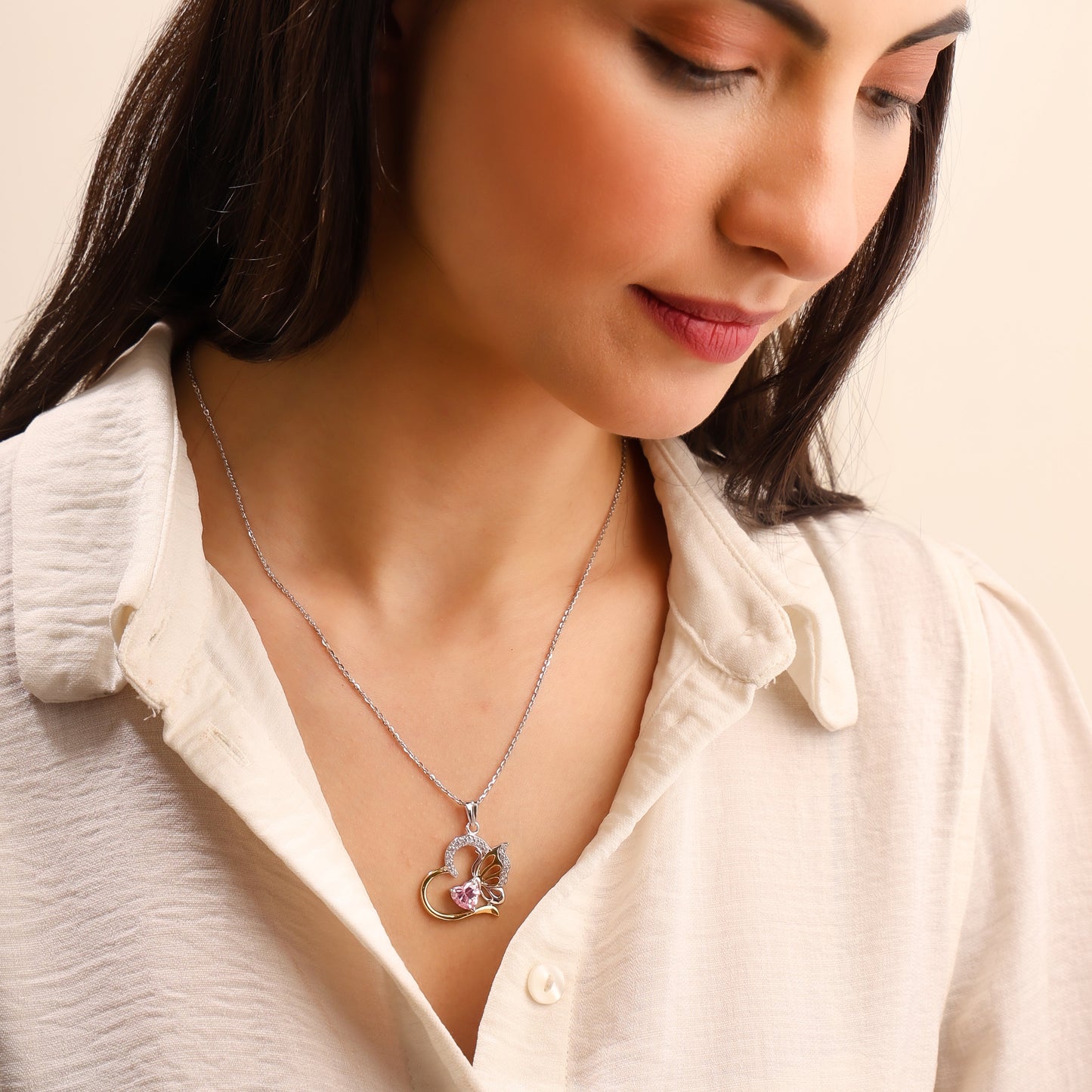 Pink Glow Butterfly Charm 925 Sterling Silver Pendant