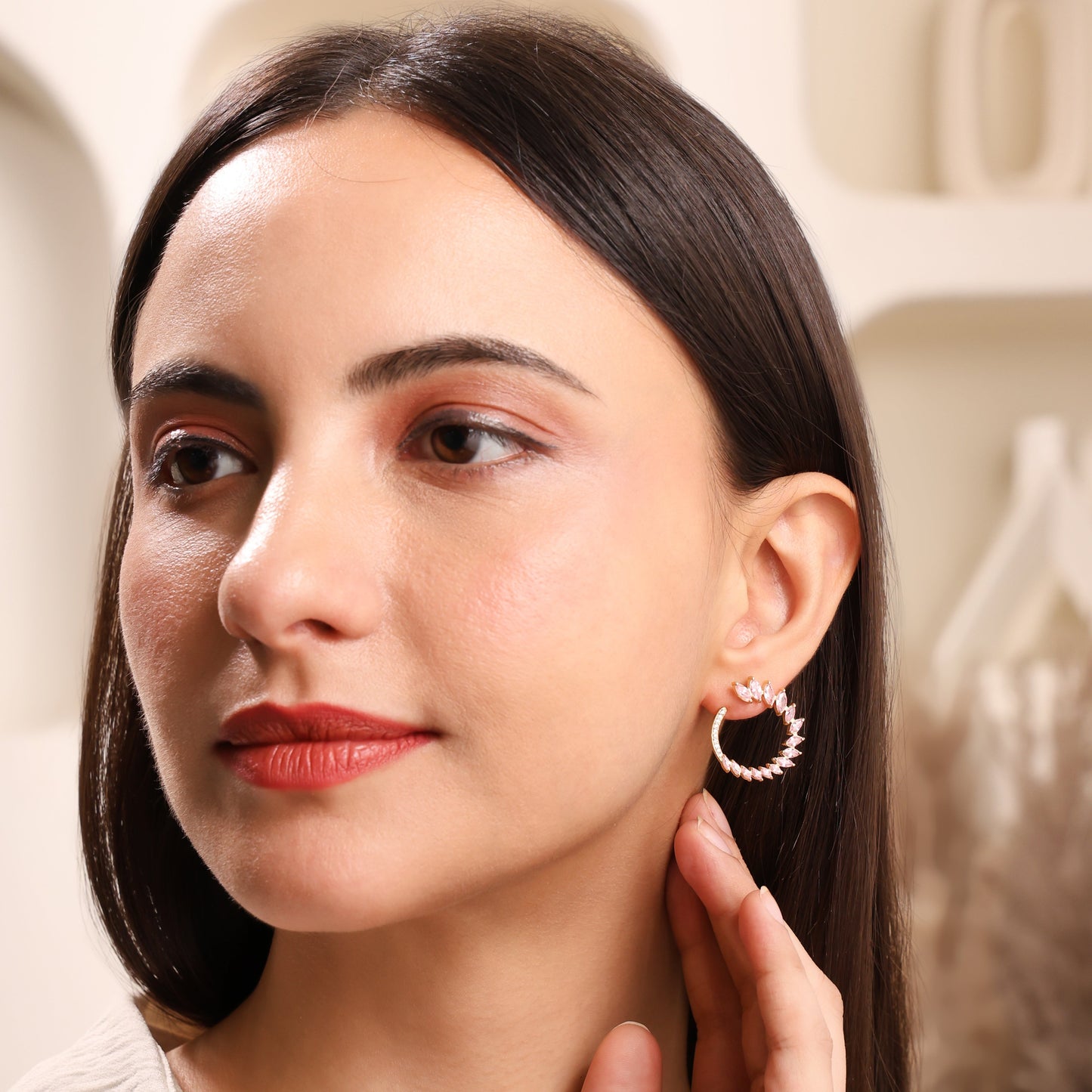 Crescent Pink 925 Sterling Silver Earrings