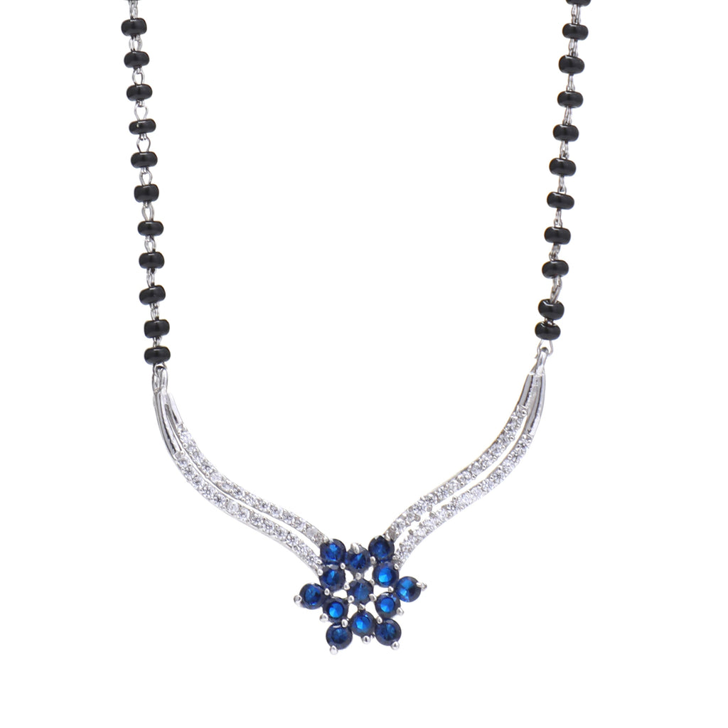 Blue Floral Centerpiece 925 Sterling Silver Mangalsutra