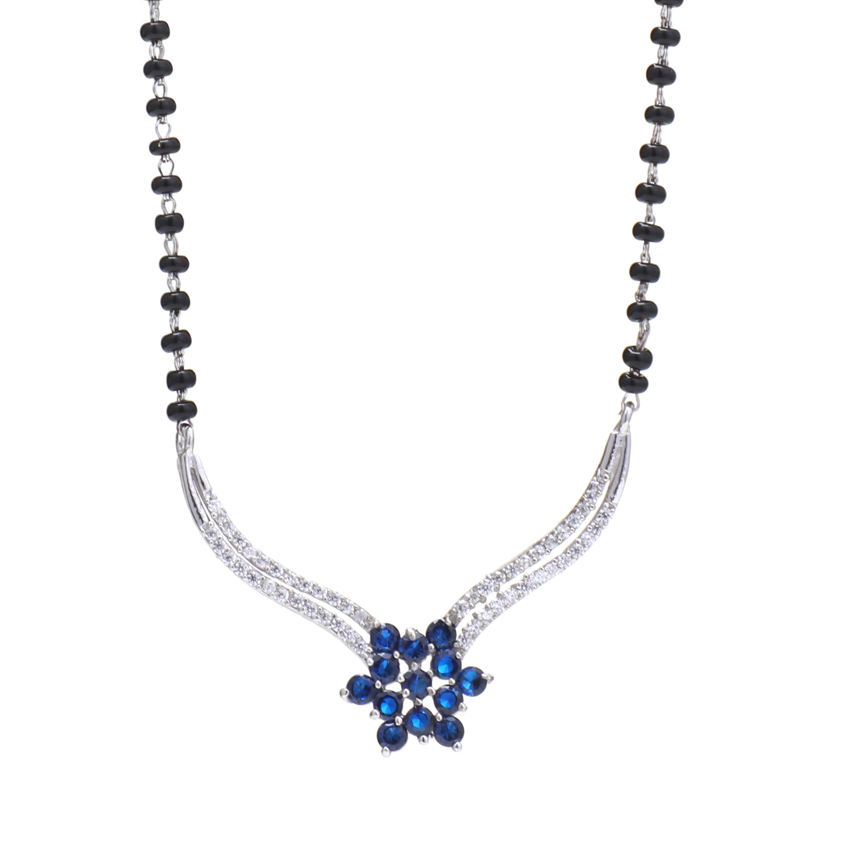 Blue Floral Centerpiece 925 Sterling Silver Mangalsutra
