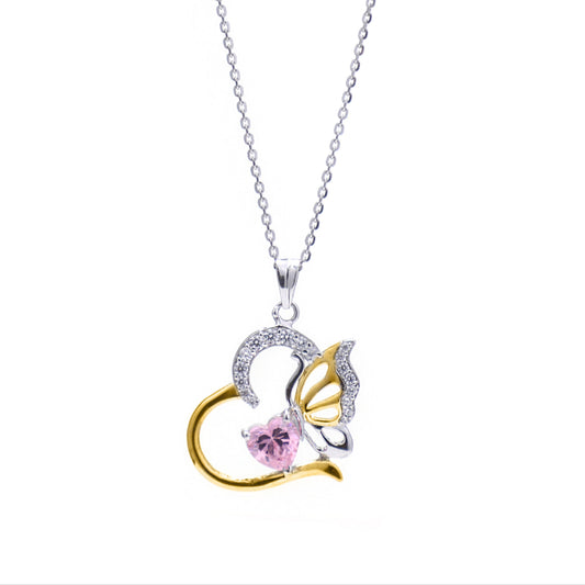 Pink Glow Butterfly Charm 925 Sterling Silver Pendant