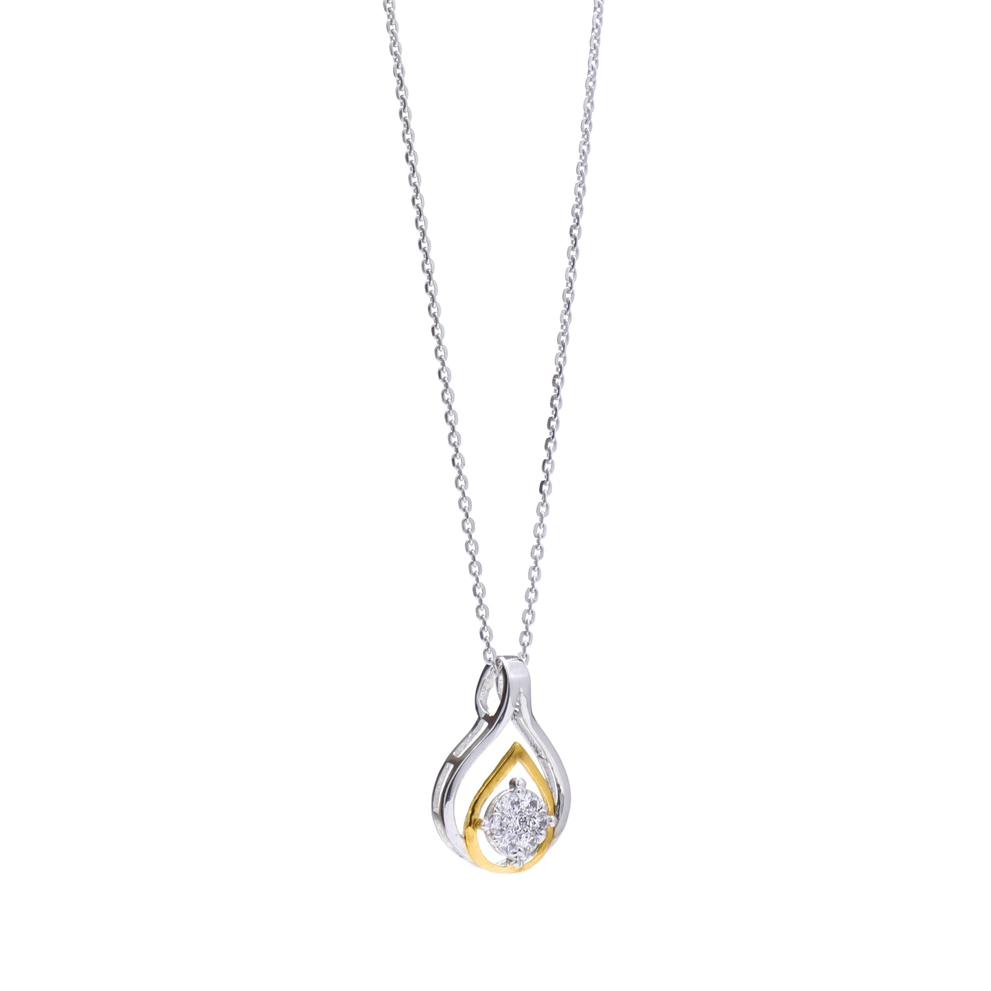 Two Tone Teardrop 925 Sterling Silver Pendant