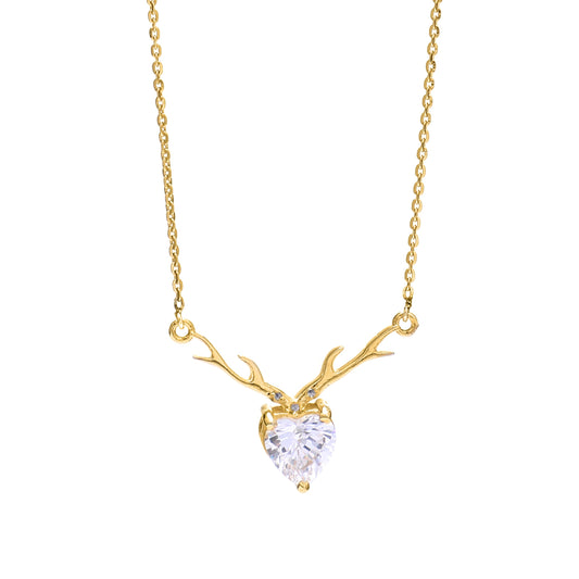 Heart Crystal Antler 925 Sterling Silver Pendant
