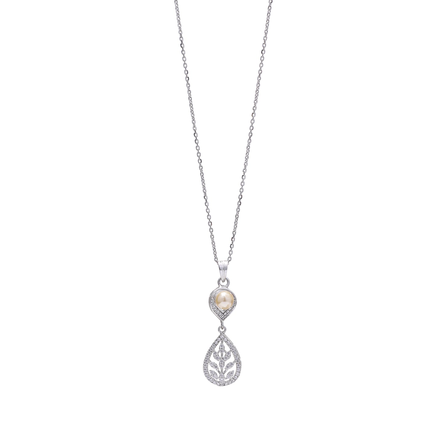 Leafy Pearl Teardrop 925 Sterling Silver Set