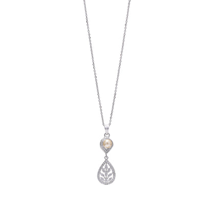 Leafy Pearl Teardrop 925 Sterling Silver Set