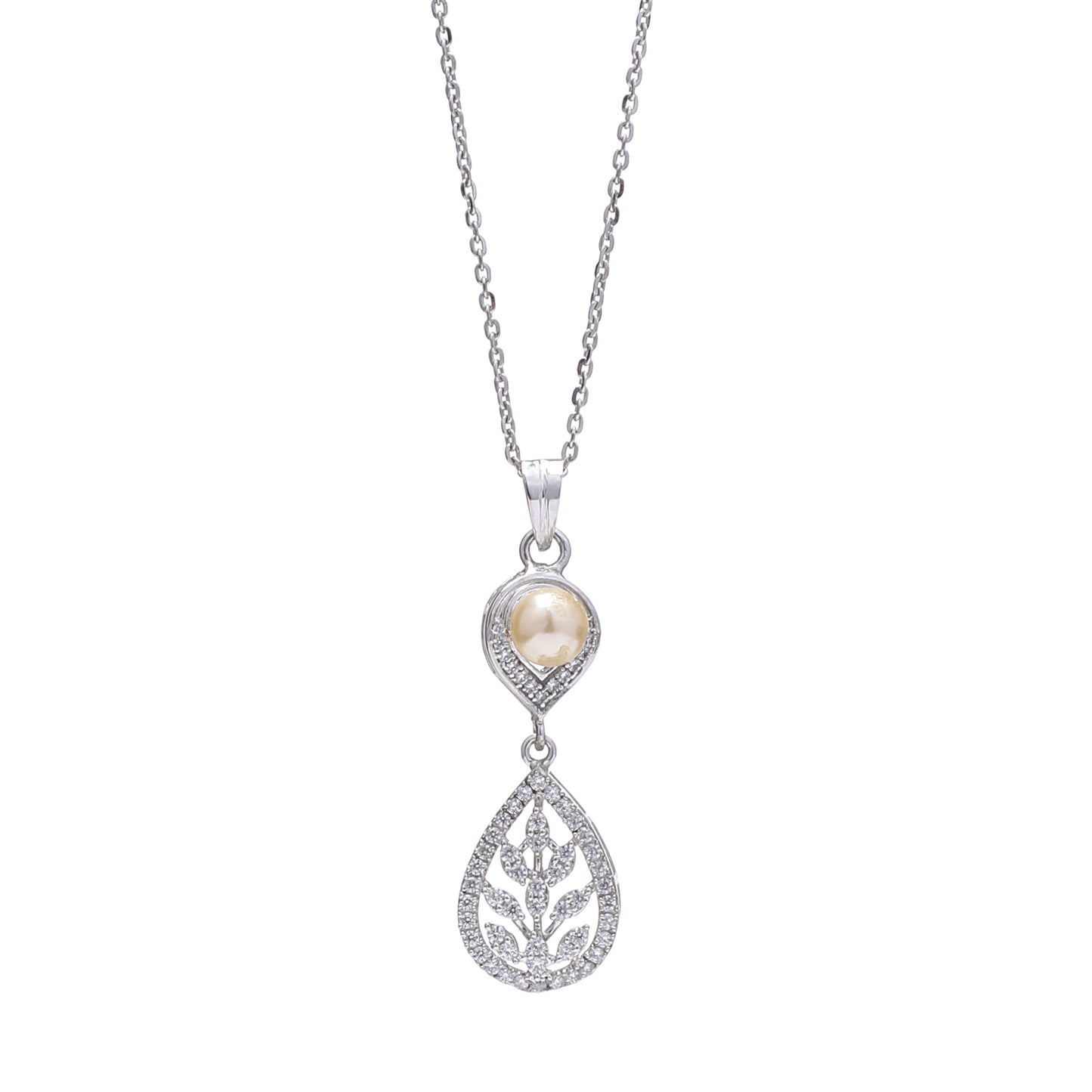 Leafy Pearl Teardrop 925 Sterling Silver Pendant