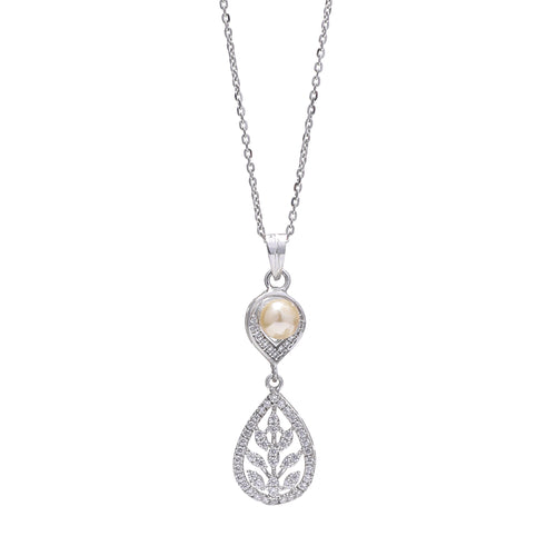 Leafy Pearl Teardrop 925 Sterling Silver Pendant