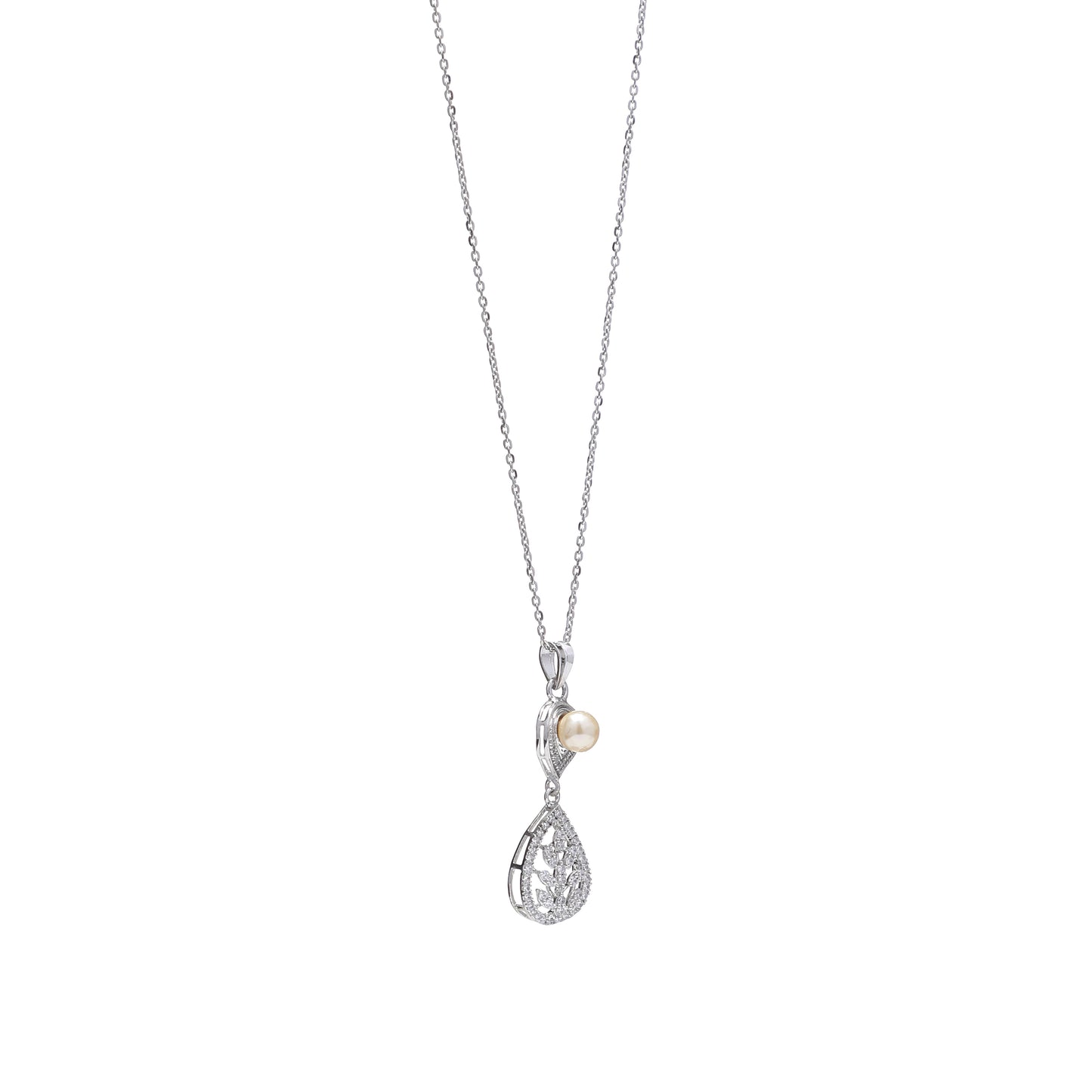 Leafy Pearl Teardrop 925 Sterling Silver Pendant