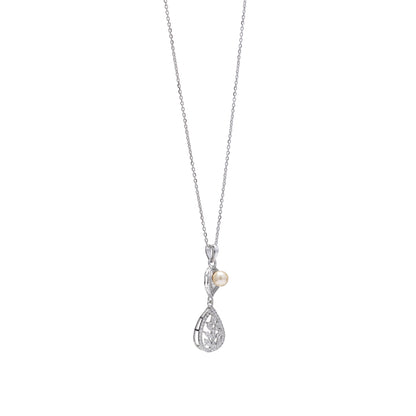 Leafy Pearl Teardrop 925 Sterling Silver Pendant