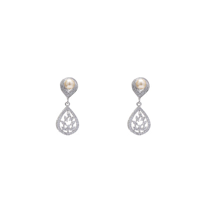 Leafy Pearl Teardrop 925 Sterling Silver Set