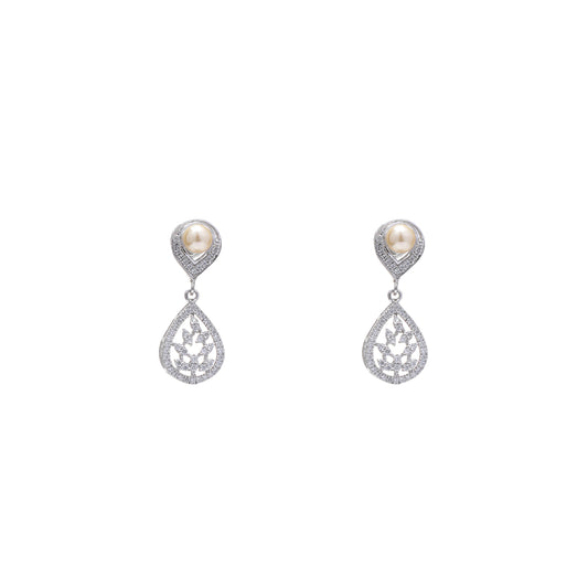 Leafy Pearl Teardrop 925 Sterling Silver Earrings