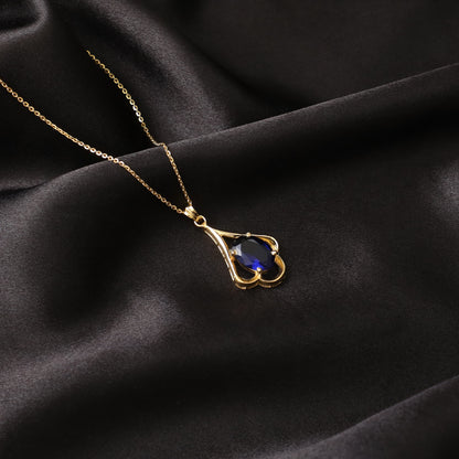Blue Crystal Charm 925 Sterling Silver Pendant Set
