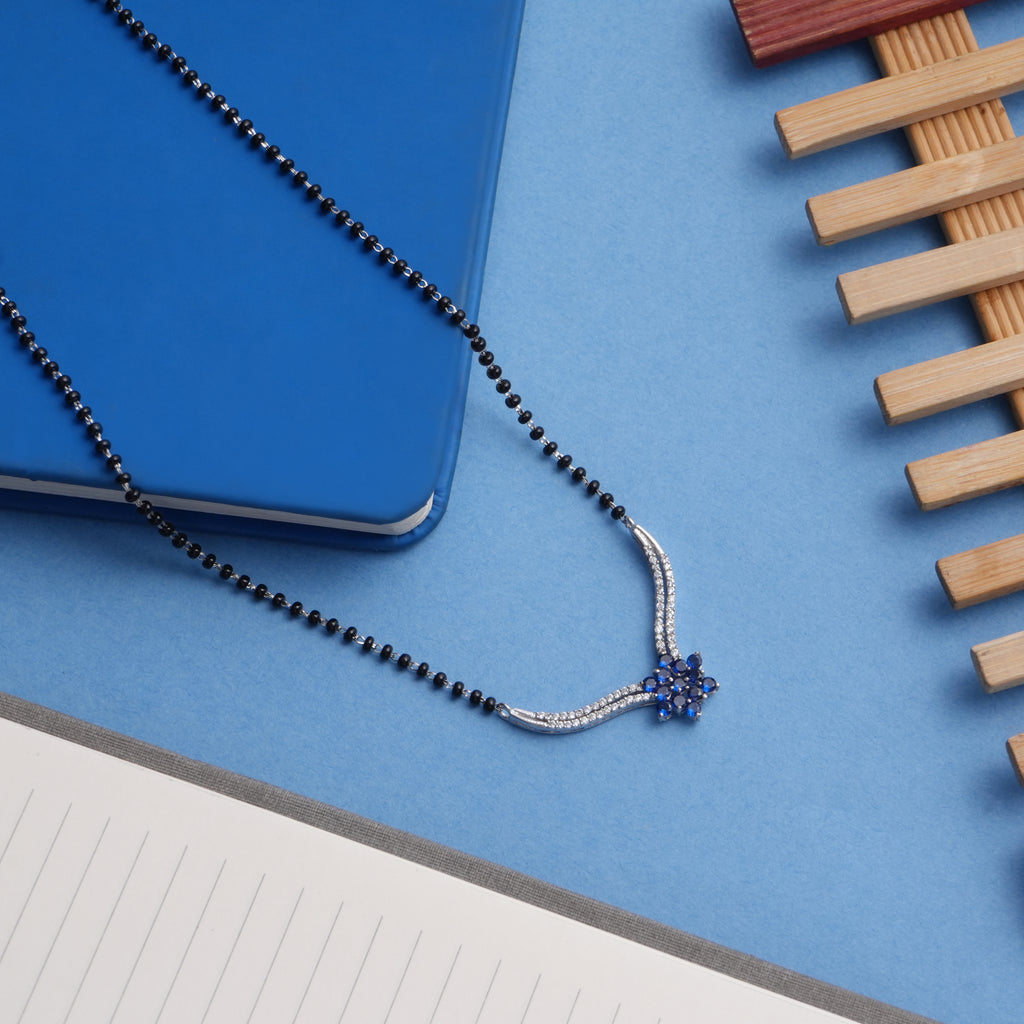 Blue Floral Centerpiece 925 Sterling Silver Mangalsutra