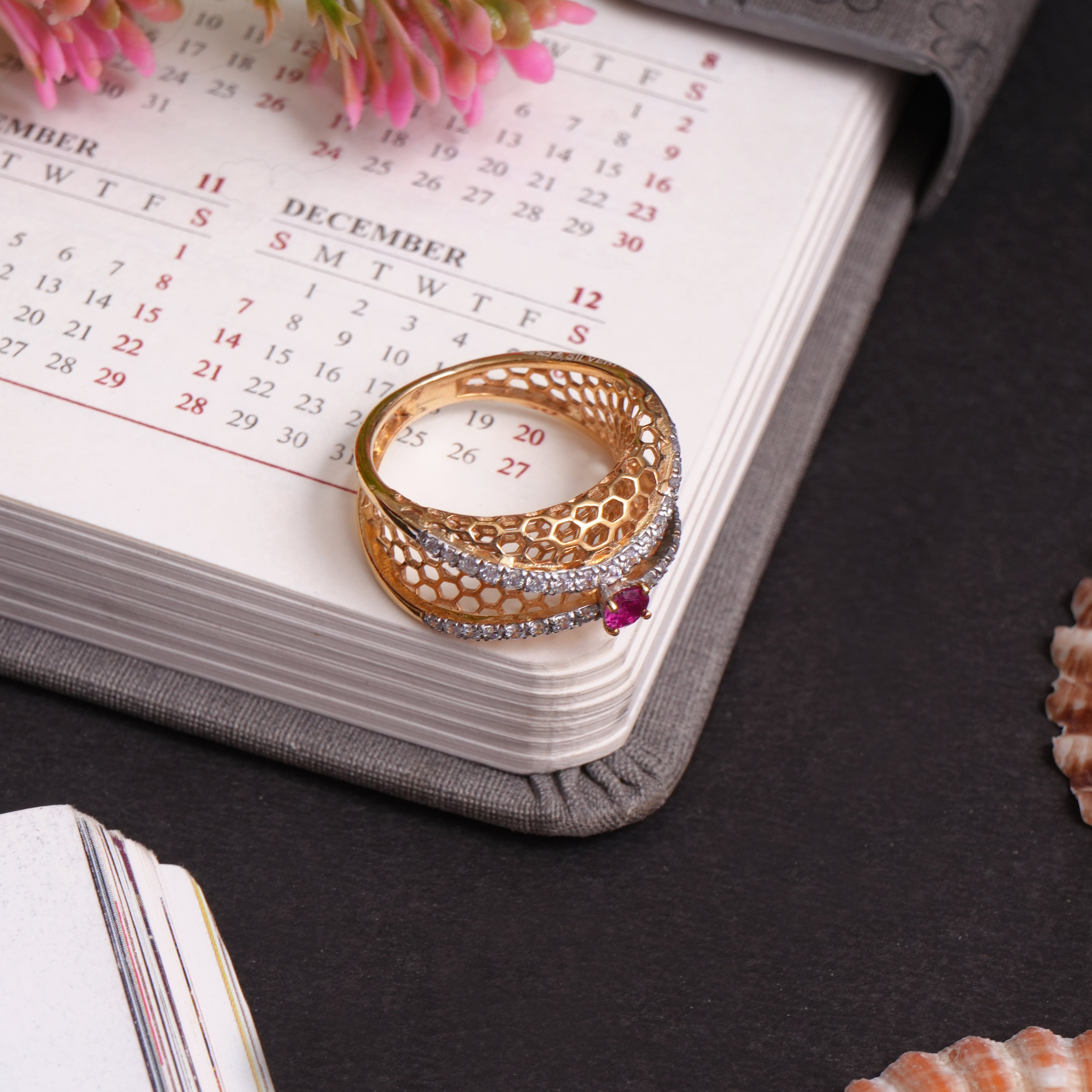 Ornate Stone Vine 925 Sterling Silver Ring