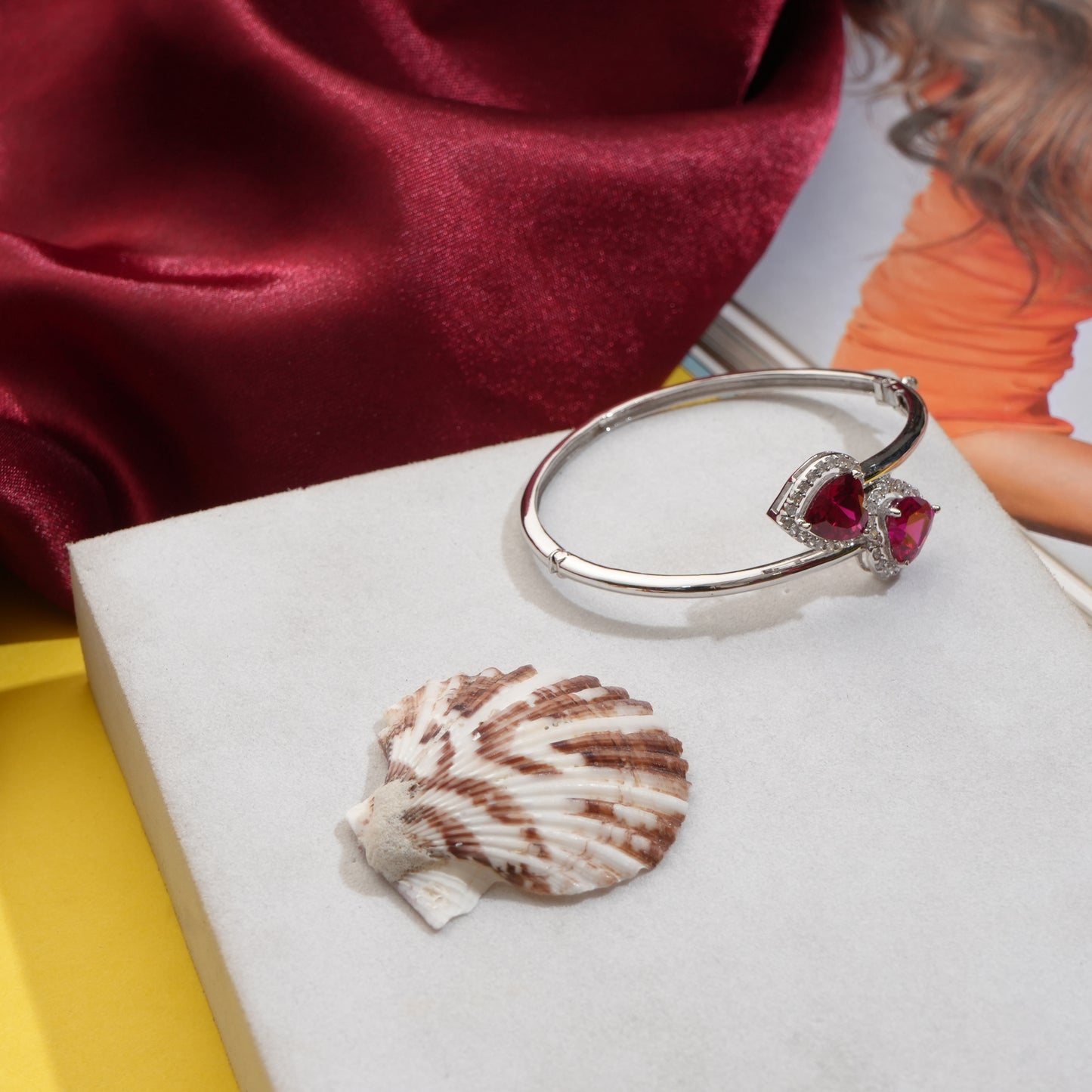 Twin Crimson Heart 925 Sterling Silver Bracelet