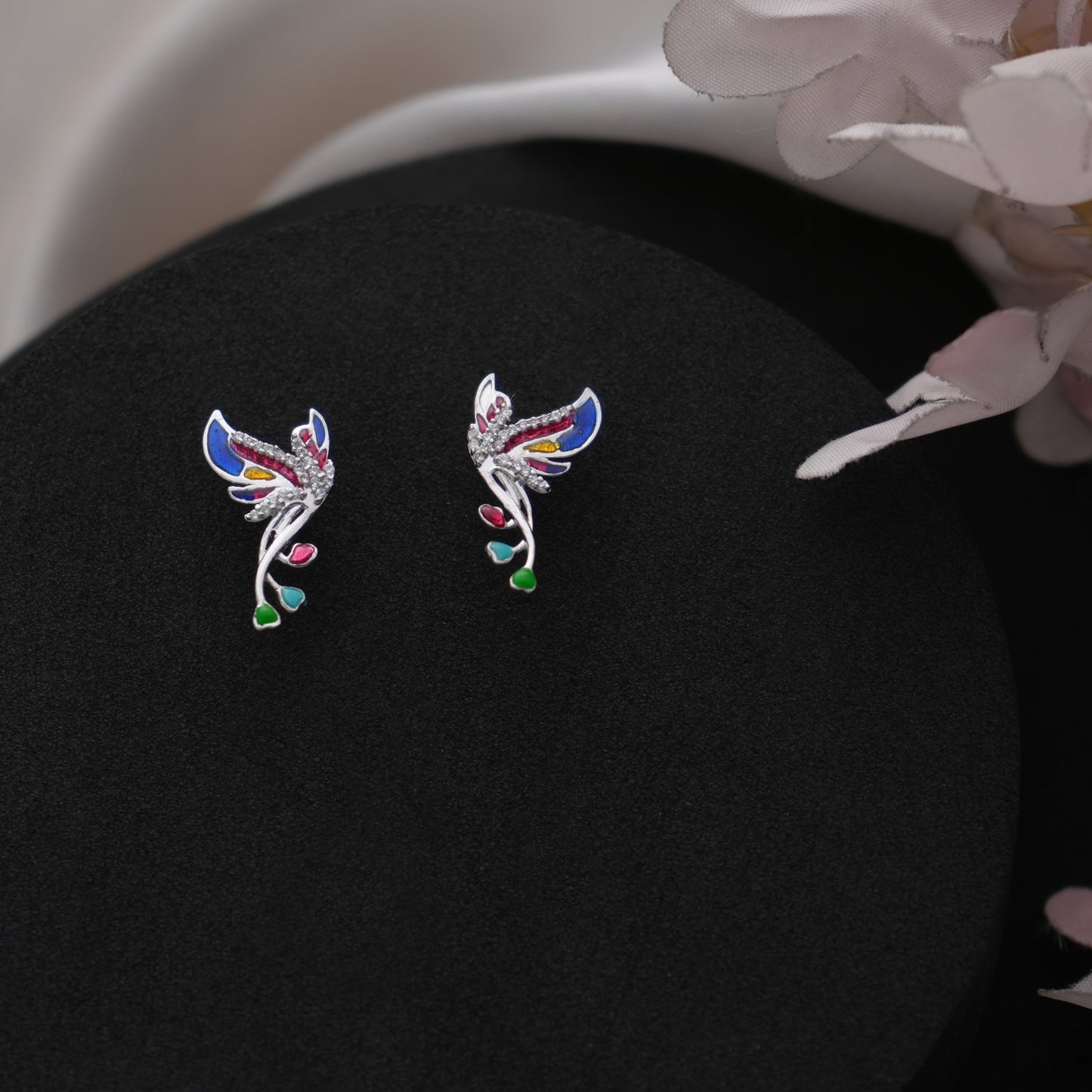 Rainbow Plumage 925 Sterling Silver Earrings: