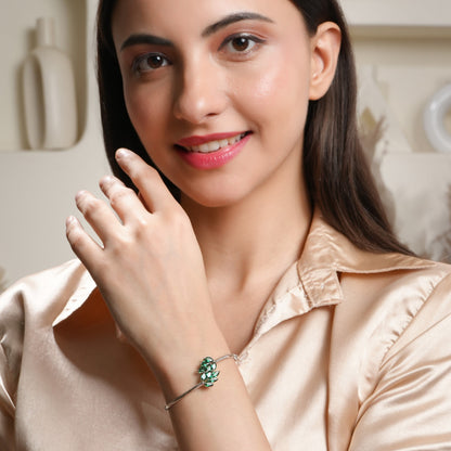 Green Leaflet Charm 925 Sterling Silver Bracelet
