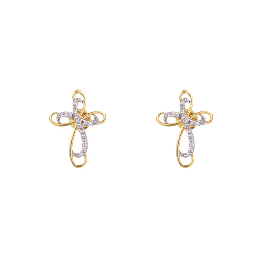 Golden Serenity Cross 925 Sterling Silver Earrings