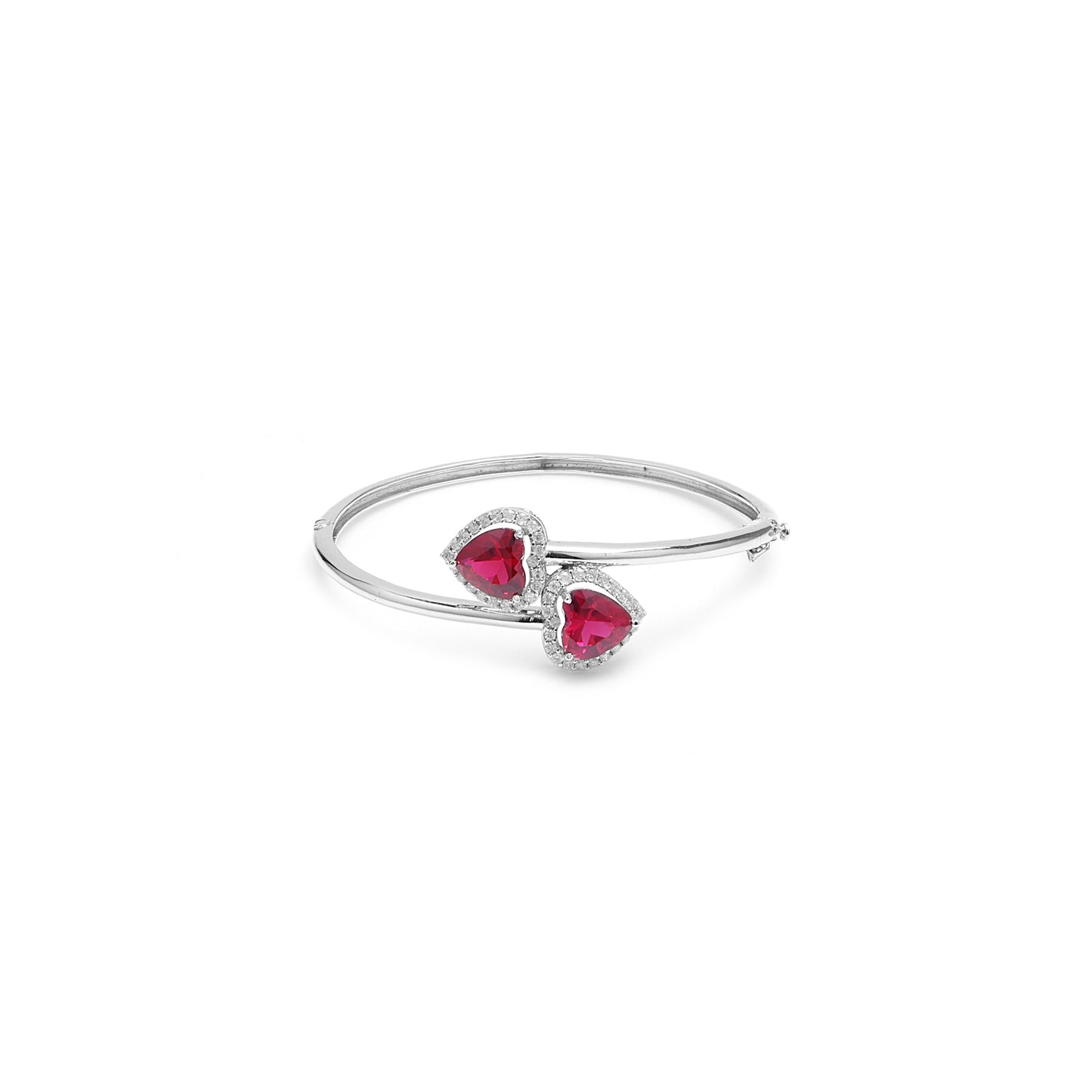 Twin Crimson Heart 925 Sterling Silver Bracelet