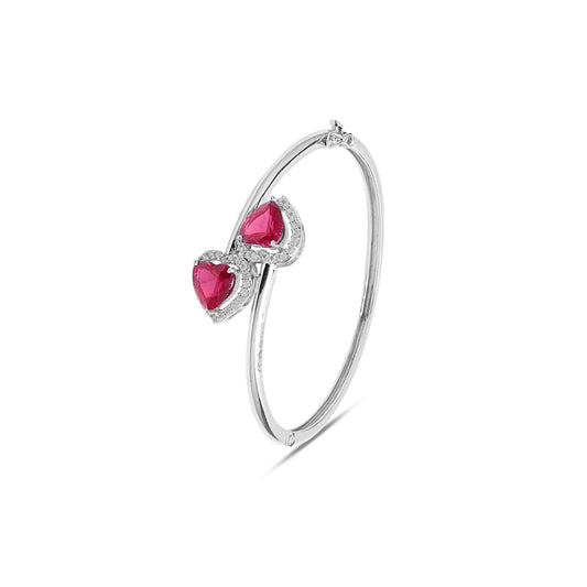 Twin Crimson Heart 925 Sterling Silver Bracelet