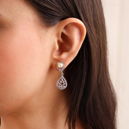 Leafy Pearl Teardrop 925 Sterling Silver Earrings