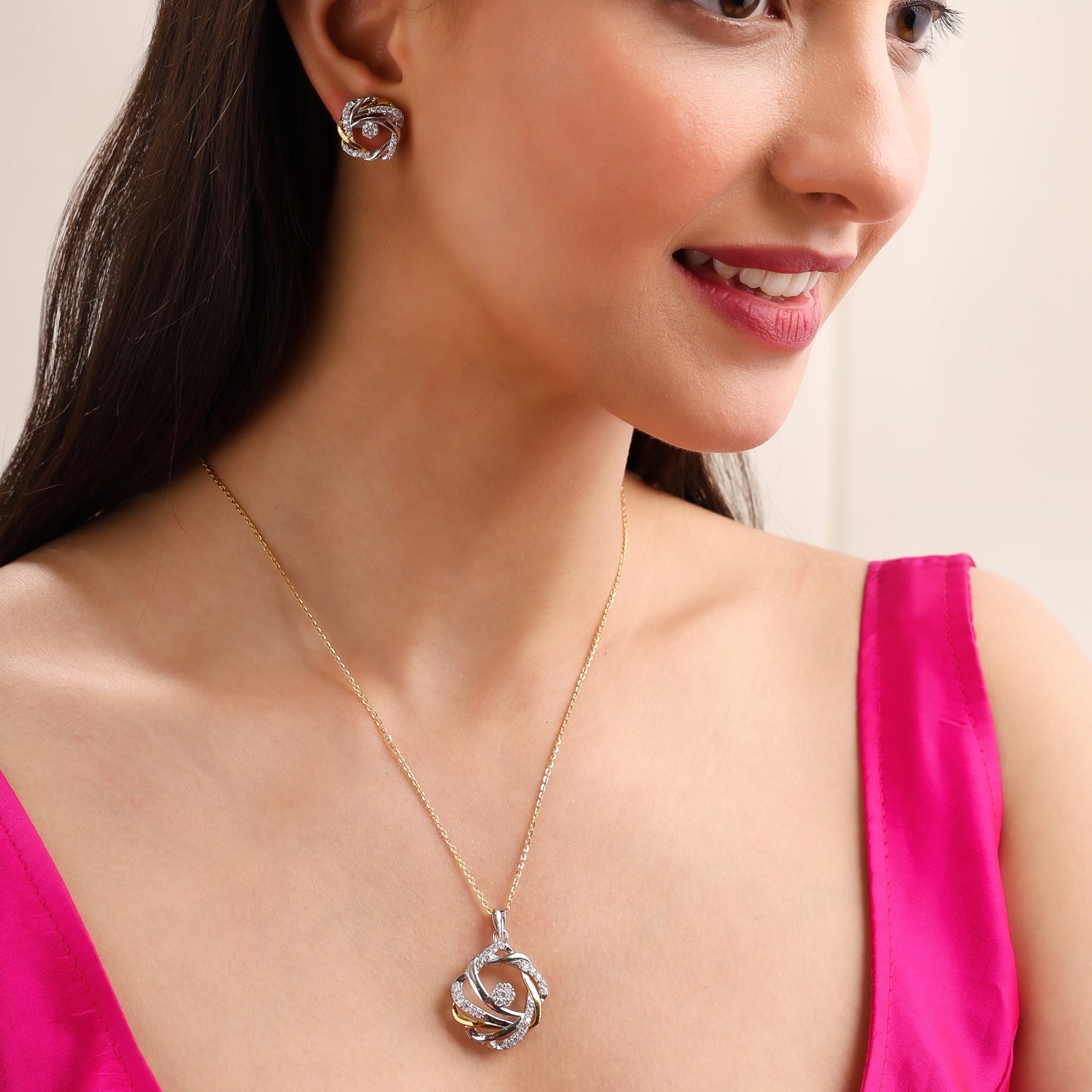 Interlooped Swirl Knot 925 Sterling Silver Set