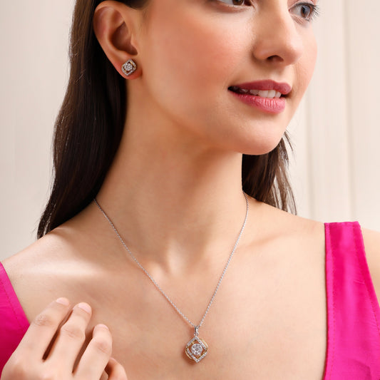 Dual Shape Core 925 Sterling Silver Pendant & Earring Set