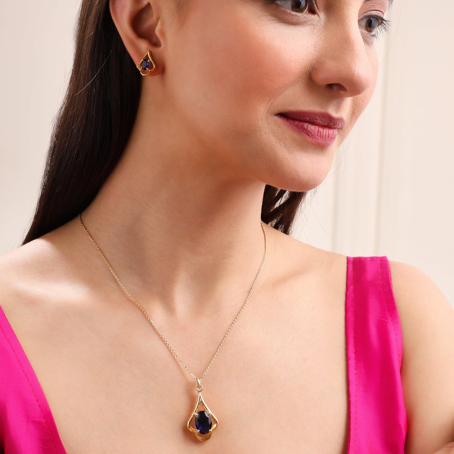 Blue Crystal Charm 925 Sterling Silver Pendant Set
