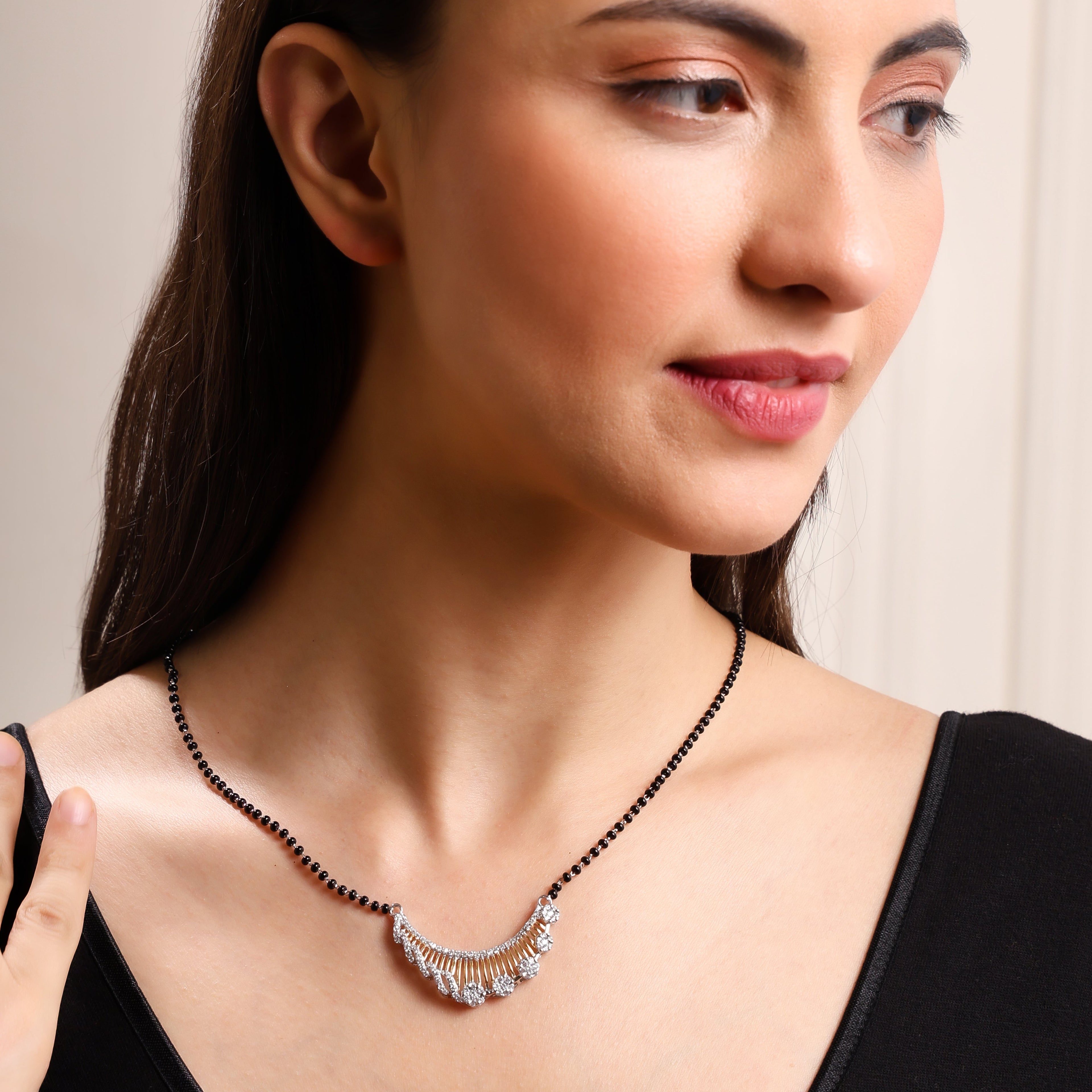 Zircons Embedded Cluster 925 Sterling Silver Mangalsutra