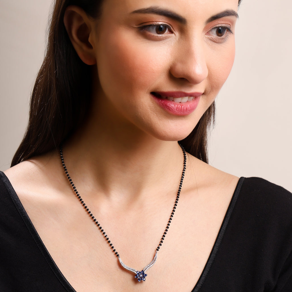 Blue Floral Centerpiece 925 Sterling Silver Mangalsutra