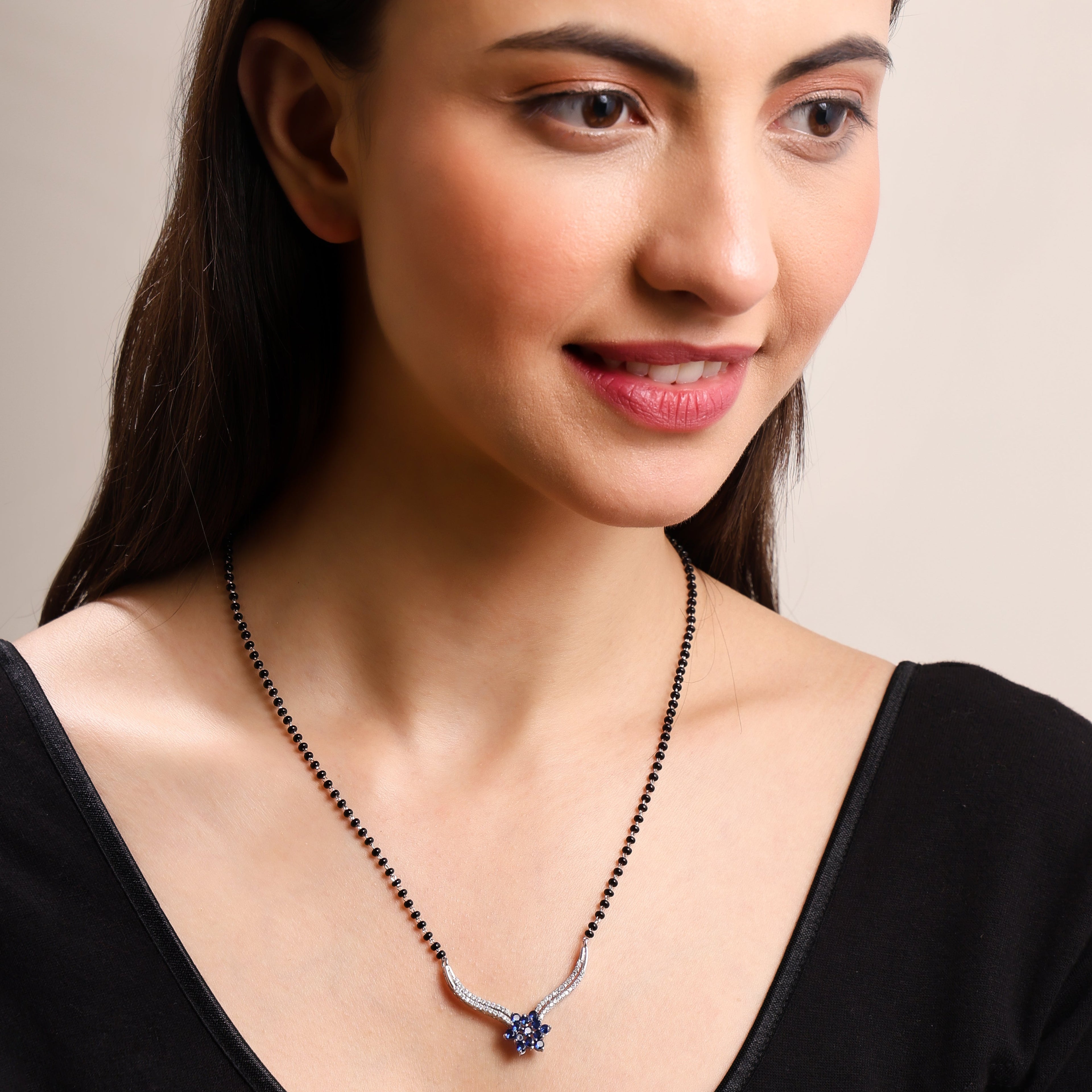 Blue Floral Centerpiece 925 Sterling Silver Mangalsutra