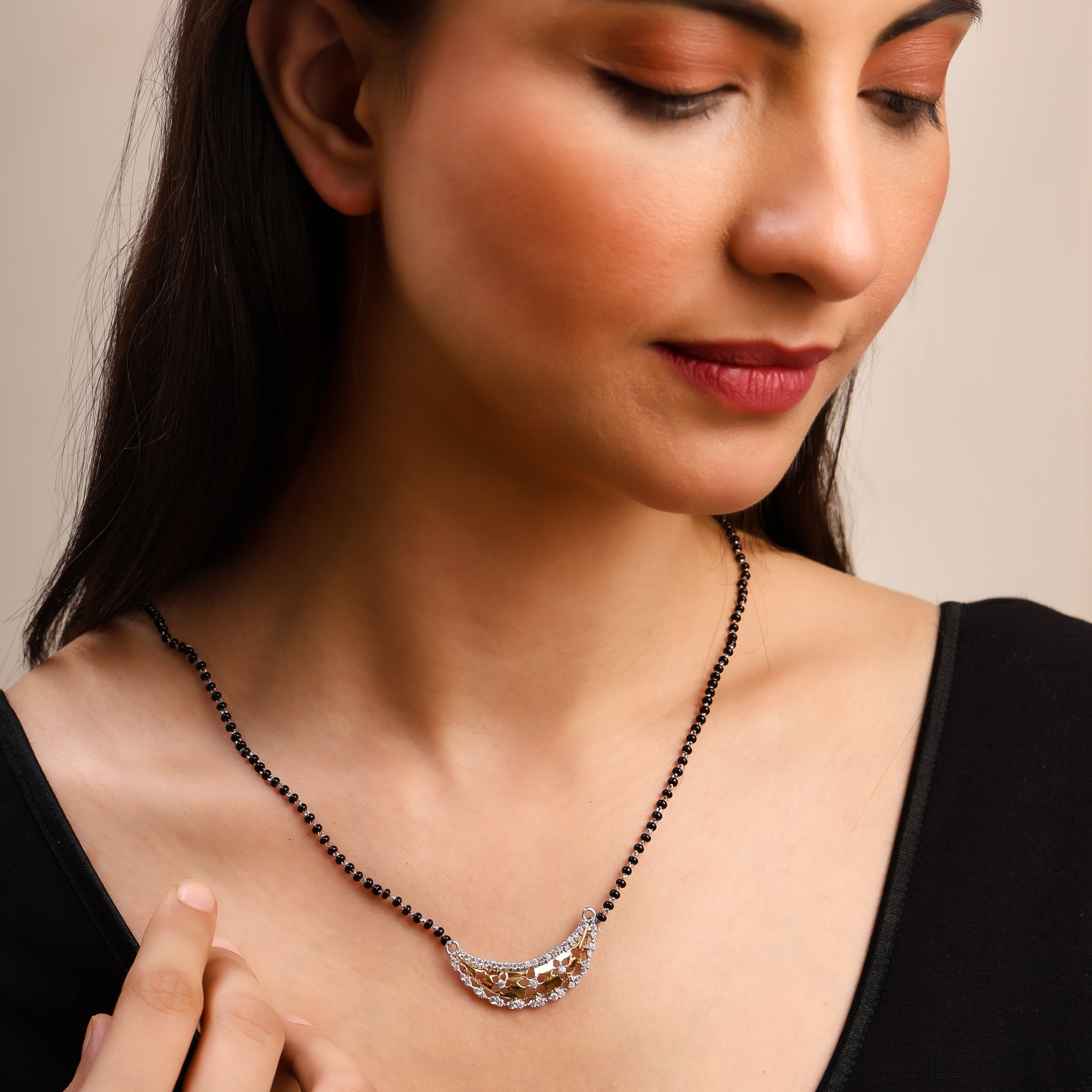 Floral Cut 925 Sterling Silver Mangalsutra