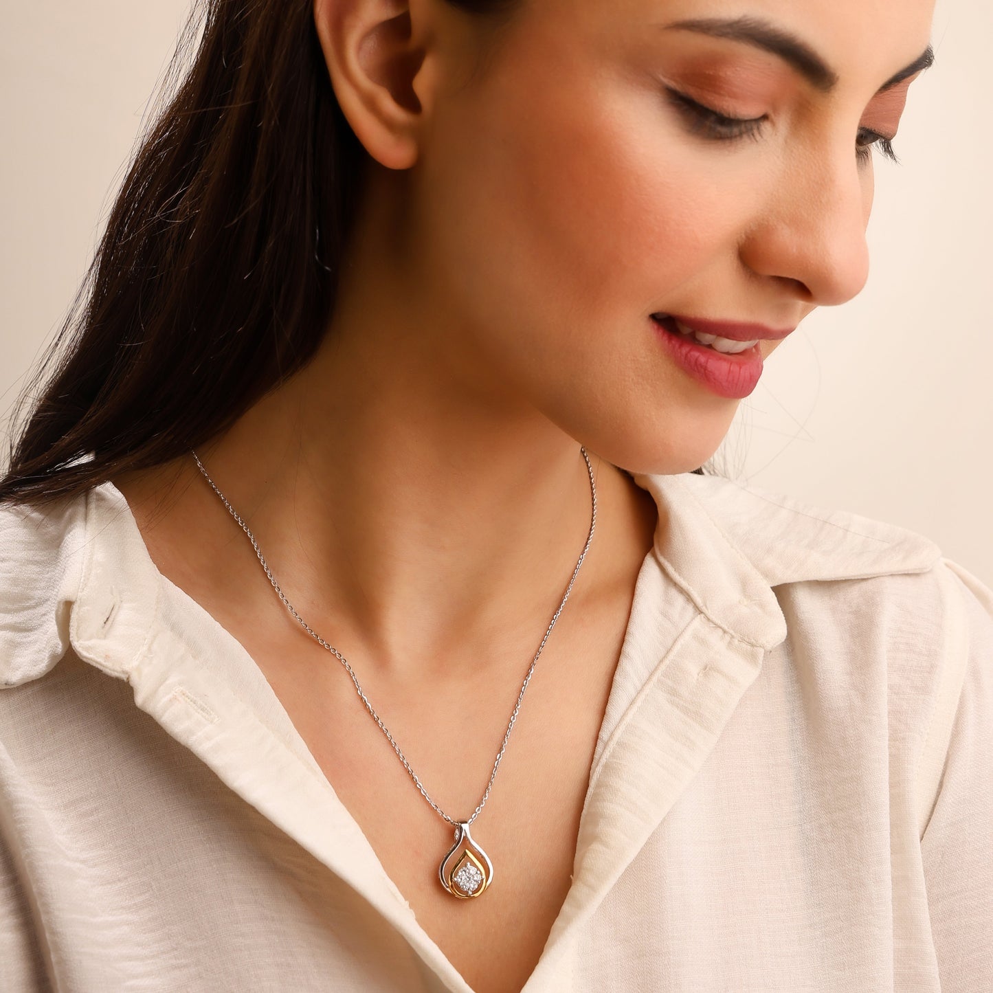 Two Tone Teardrop 925 Sterling Silver Pendant