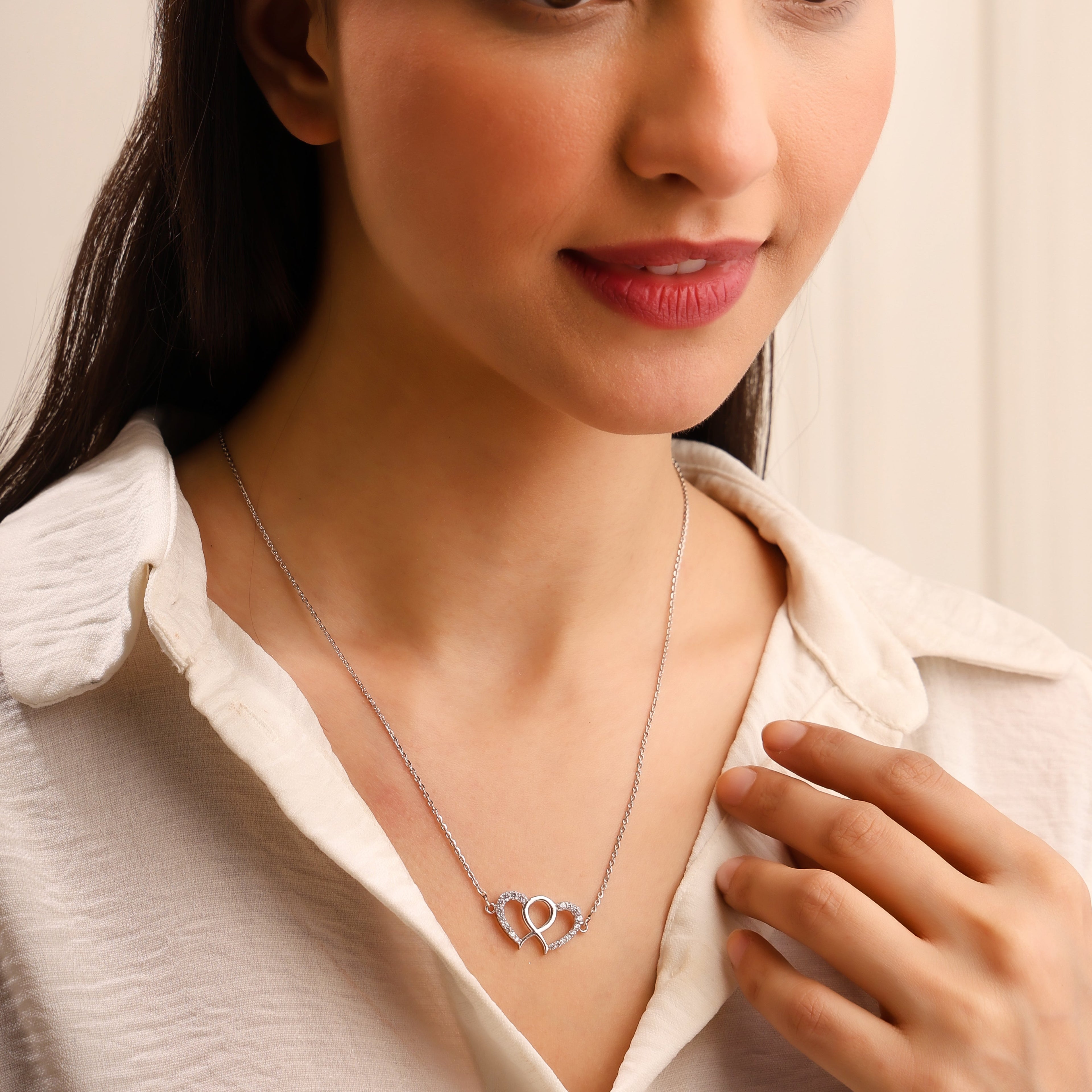 Interlinked Twin Heart 925 Sterling Silver Pendant