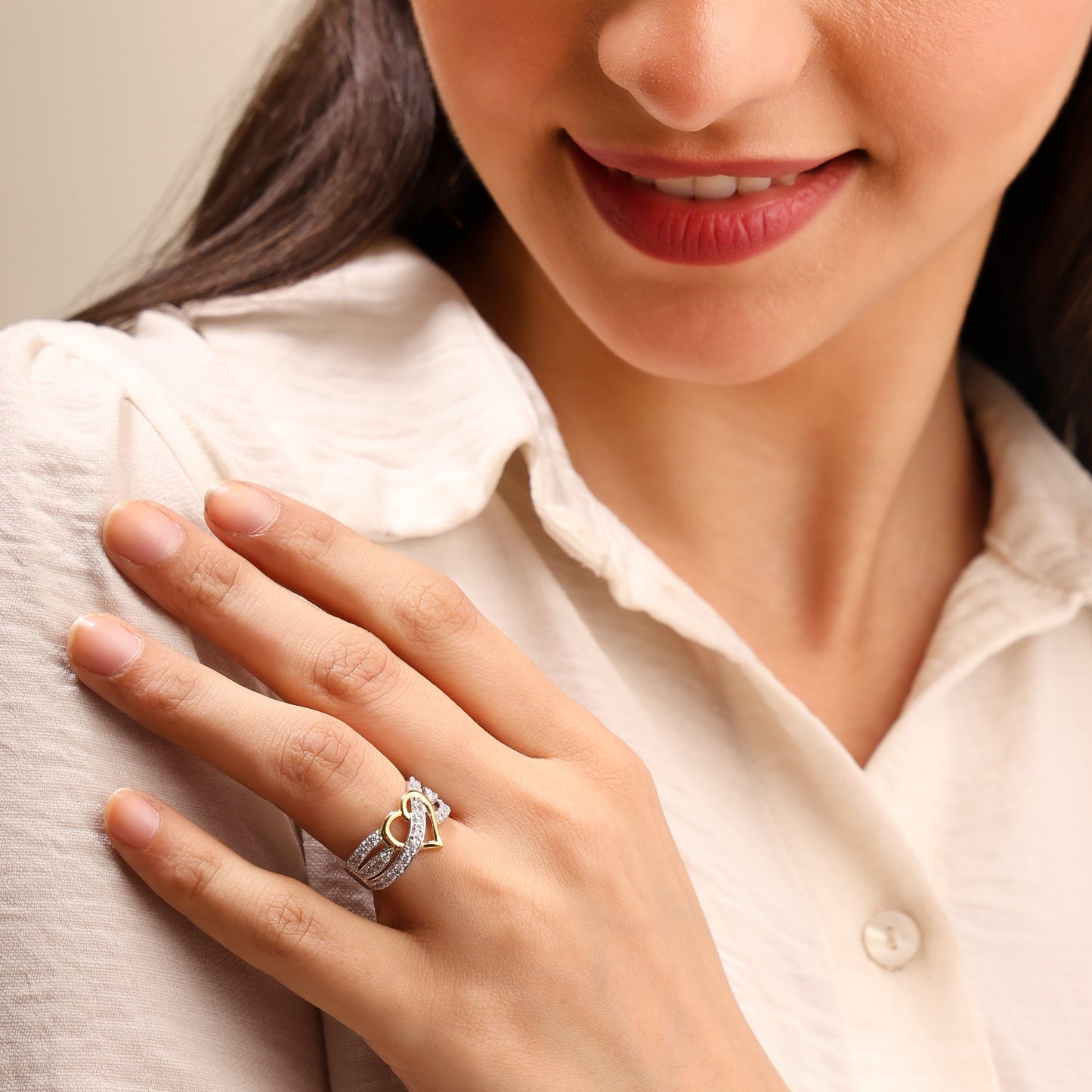 Aligned Heartset Line 925 Sterling Silver Ring